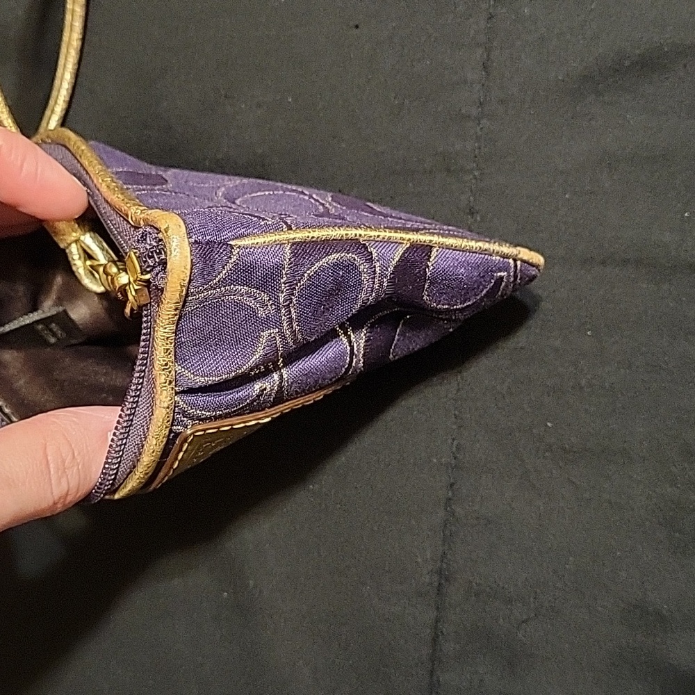 Coach Poppy Purple and Gold Signature Wristlet - Picture 7 of 13